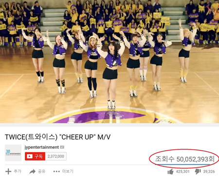 「TWICE」の「CHEER UP」MV、アイドル最短記録で5000万ビュー突破
