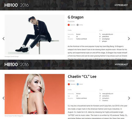 G-DRAGON＆CL、世界的ファッションサイトが選定する“影響力のある100人”に