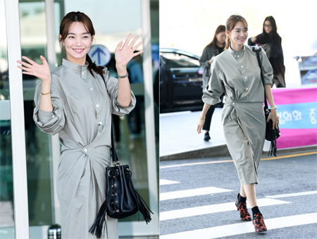 女優シン・ミナ、秋のトレンド先取りファッションで空港をランウェイに