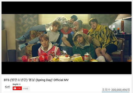 「防弾少年団」の「Spring Day」MV、再生2億回突破…自身通算10曲目