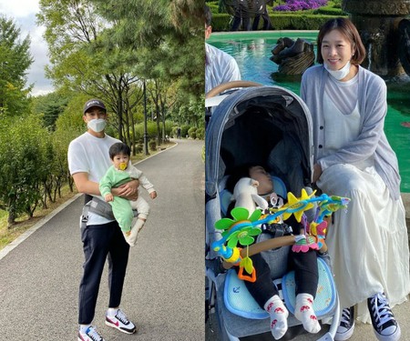 女優チャン・シニョン、旦那カン・ギョンジュンと家族お出かけで次男を抱えた美脚の後ろ姿に感嘆