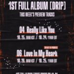 BABYMONSTER 1st FULL ALBUM [DRIP]の6曲目に収録される「Love In My Heart」が、当アルバムの3作目となるMV制作が確定！！ 11月1日カムバック！！  「超大型プロジェクト」でグローバル市場に照準を合わせる！! また今週の[DRIP]トラックリスト公開は、6曲目「Love In My Heart」と、 4曲目「Really Like You」の一部を公開！！