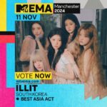 ILLIT、デビューからわずか7ヶ月でヨーロッパ最大の音楽授賞式「MTV EMA」にノミネート！  「Best Asia Act」部門候補にK-POPアーティストで唯一抜擢！