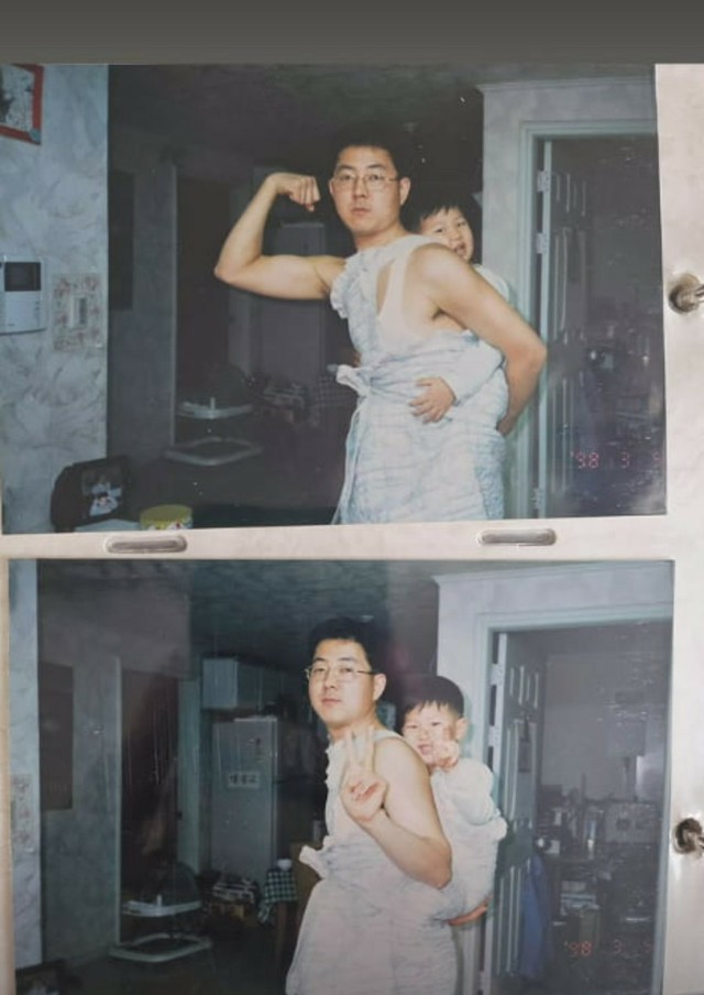 BTS」RM、幼少期のナムジュン写真公開…父親の背中でおんぶされて満面の