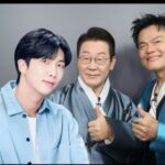 J.Y. Park（パク・チニョン）、“RM（BTS）フォトゾーン”で韓国大統領とポーズ…思いがけないスリーショット？
