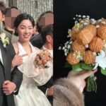 「こんなブーケは初めて」…俳優イ・ジャンウの結婚式に登場した“クルミ饅頭ブーケ”に視線集中