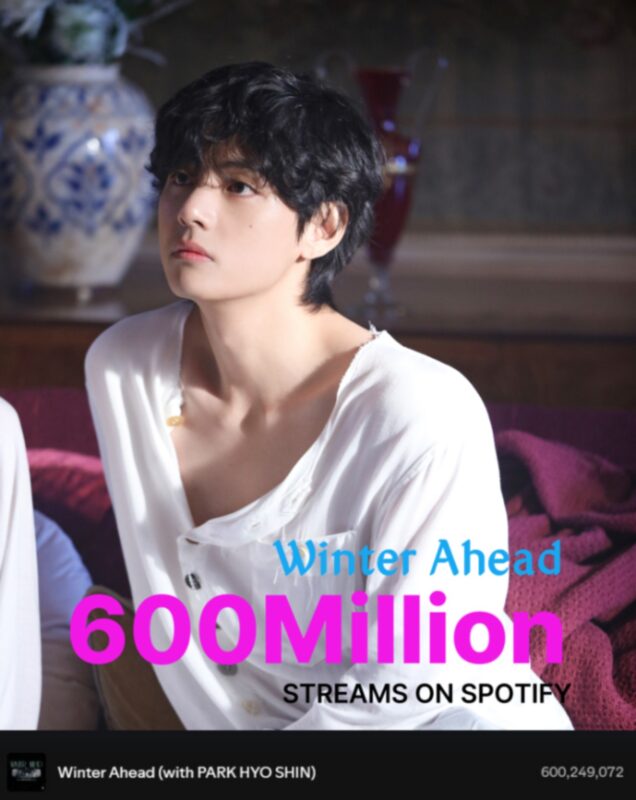 BTS」Vの「Winter Ahead」、Spotifyで6億再生突破…367日間チャート