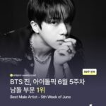 <トレンドブログ>「BTS」Jin、“idolpick”で59週連続1位を達成…「6月のベストアーティスト」に輝く