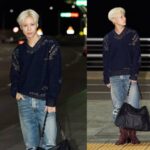 <トレンドブログ>「SHINee」テミン、ルーズなVネックニットとダメージデニムの組み合わせ！実験的なカジュアルルックでパリへ （空港ファッション）
